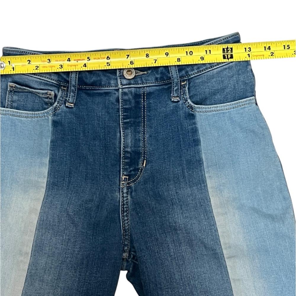 Hollister Two-Tone Blue Patchwork Flare Jeans - Picture 9 of 14